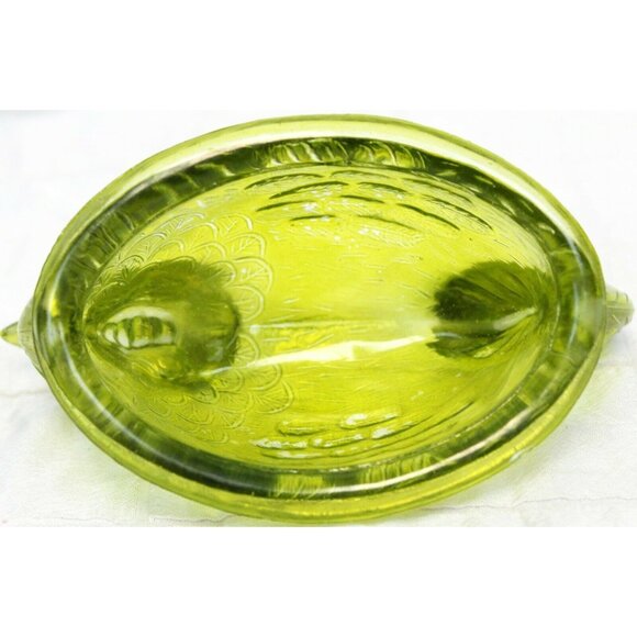 VTG Indiana Green Glass Hen Rooster Chicken Candy Dish Cover Lid Farm Country - Picture 6 of 7